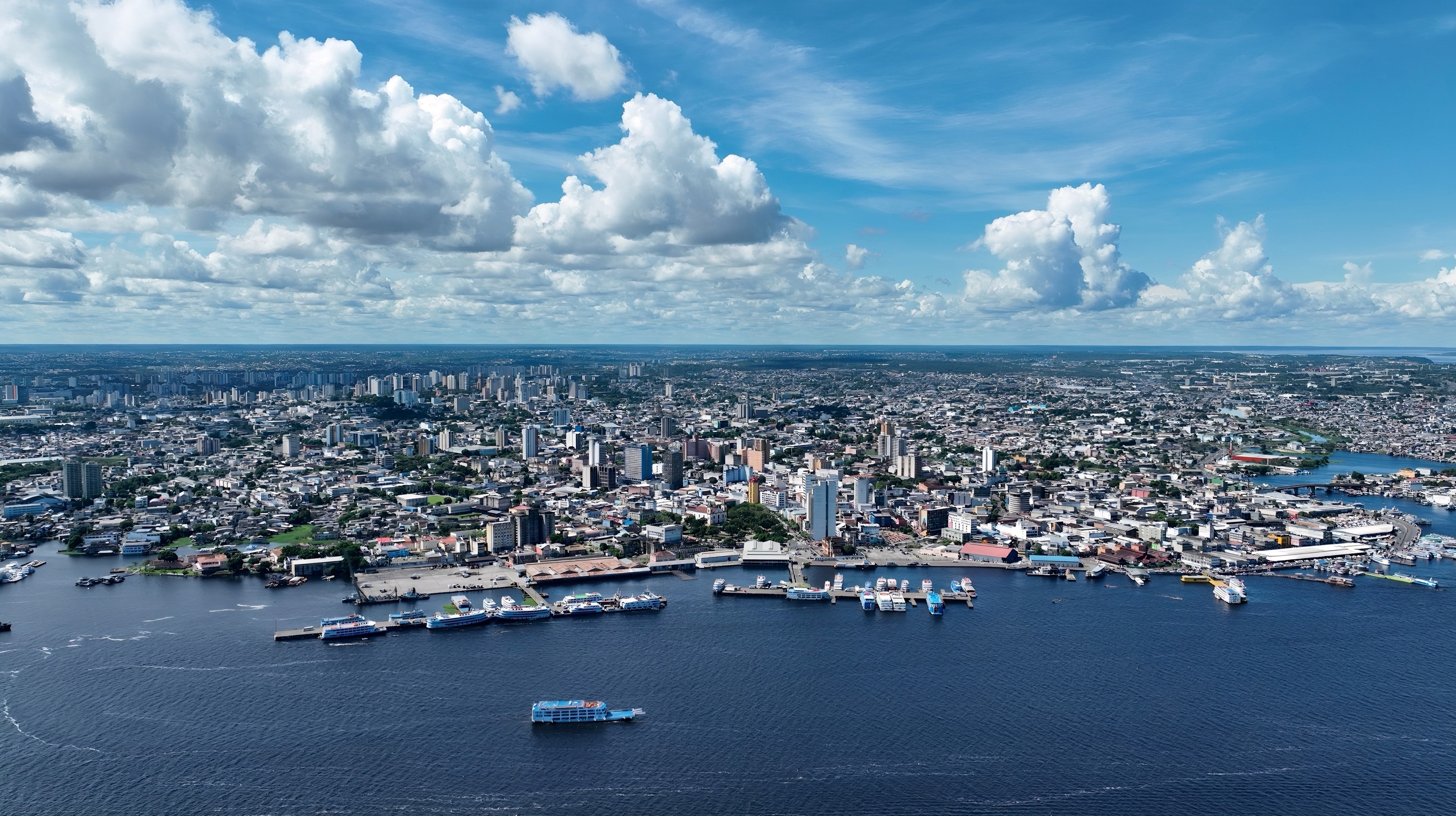 An aerial view of the city of Manaus, Brazil by the coast