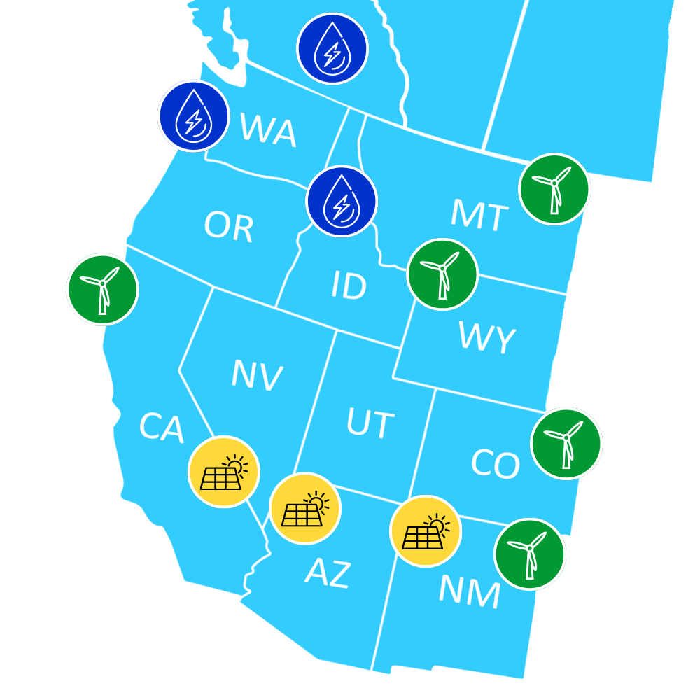 Map showing the clean energy resources across the West