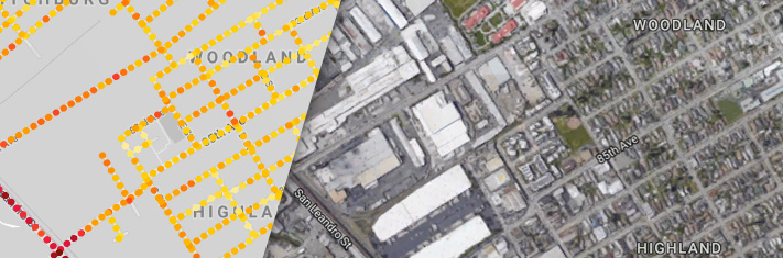 Comparison of mapped pollutants and satellite view of the same community