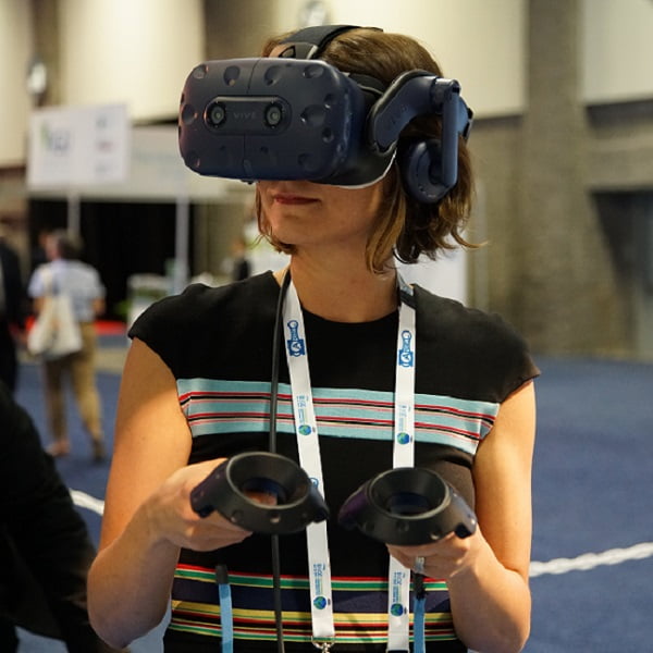 Woman using virtual reality headset