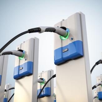 A row of electric vehicle charging stations