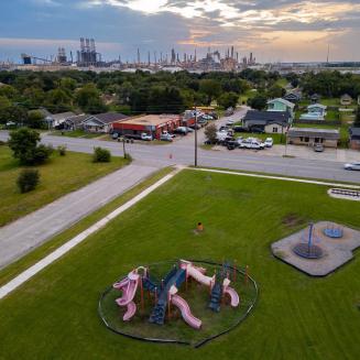 A playground near an oil and gas facility.