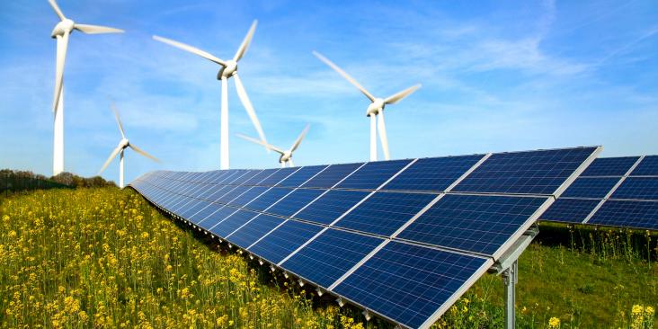 Windmills and solar panels