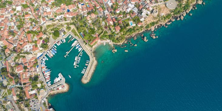 Overhead view of vibrant marina in Antalya.