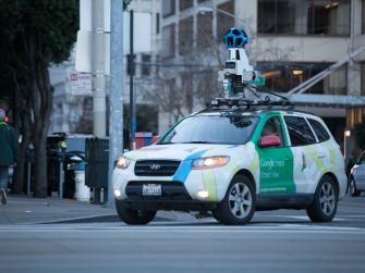Google mapping car with methane device driving in the Oakland, California area