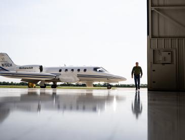 MethaneAIR jet outside a hangar.