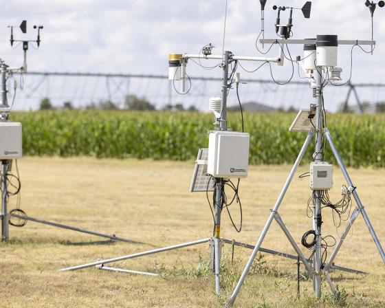 A set of scientific instruments in a field.